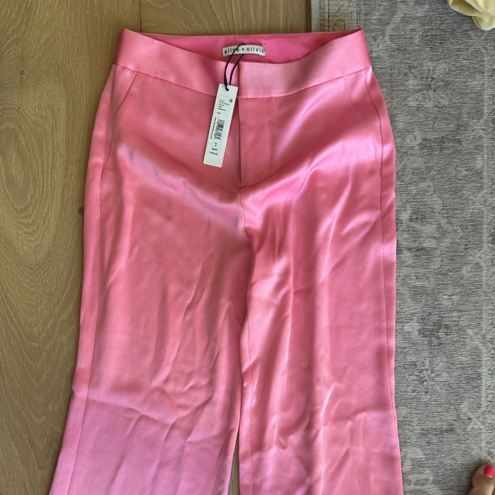 NWT SZ 0 Alice + Olivia Vibrant Pink Satin Trousers